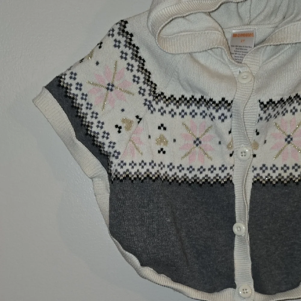 Gymboree Cream and Gray Hooded Cape Poncho Sweater Jacket LOT R1